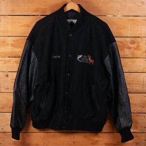 Vintage Wool & Leather Insulated Leatherman Jacket with Custom Embroidery - XL